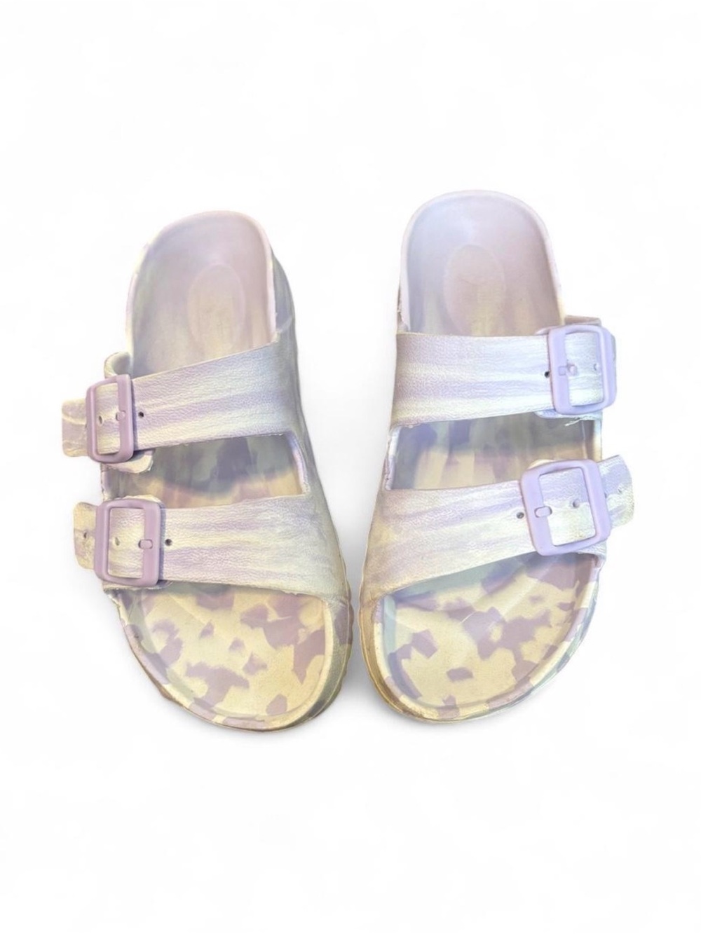 Shade & Shore Iridescent Lilac Double-Buckle Slide Sandals